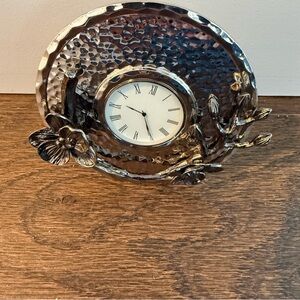 Michael Aram Silver Floral Design Clock with Stand
